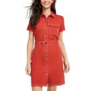 Ultra Flirt Womens XXS Red‎ Ochre Short Sleeve Button Up Above Knee Shirt Dress